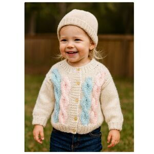 Grazia Cardigan Hand Knit Chunky Sweater Toddler Kids Made In Italy Sweater Sz 2